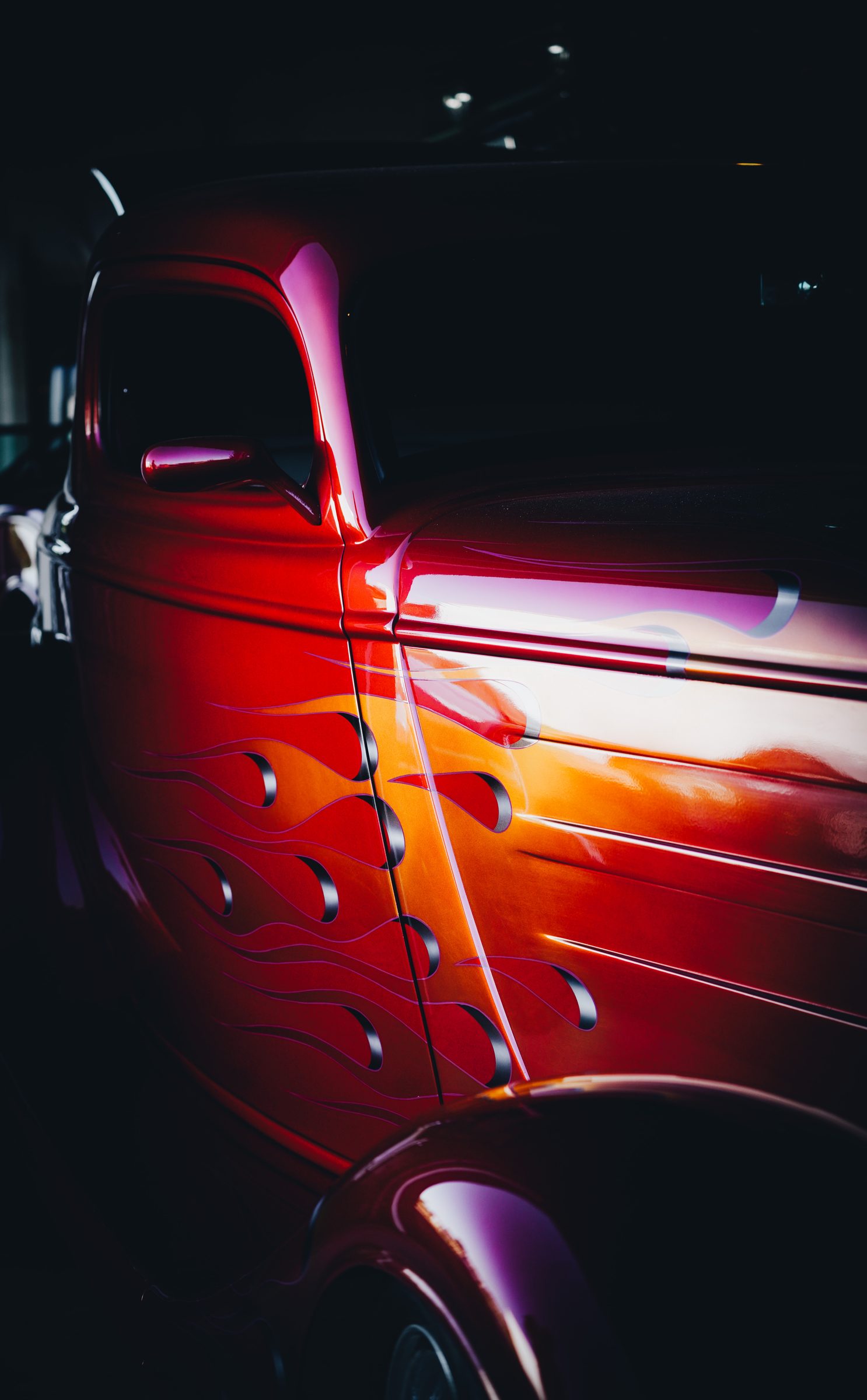 Hot rod with flame paint job