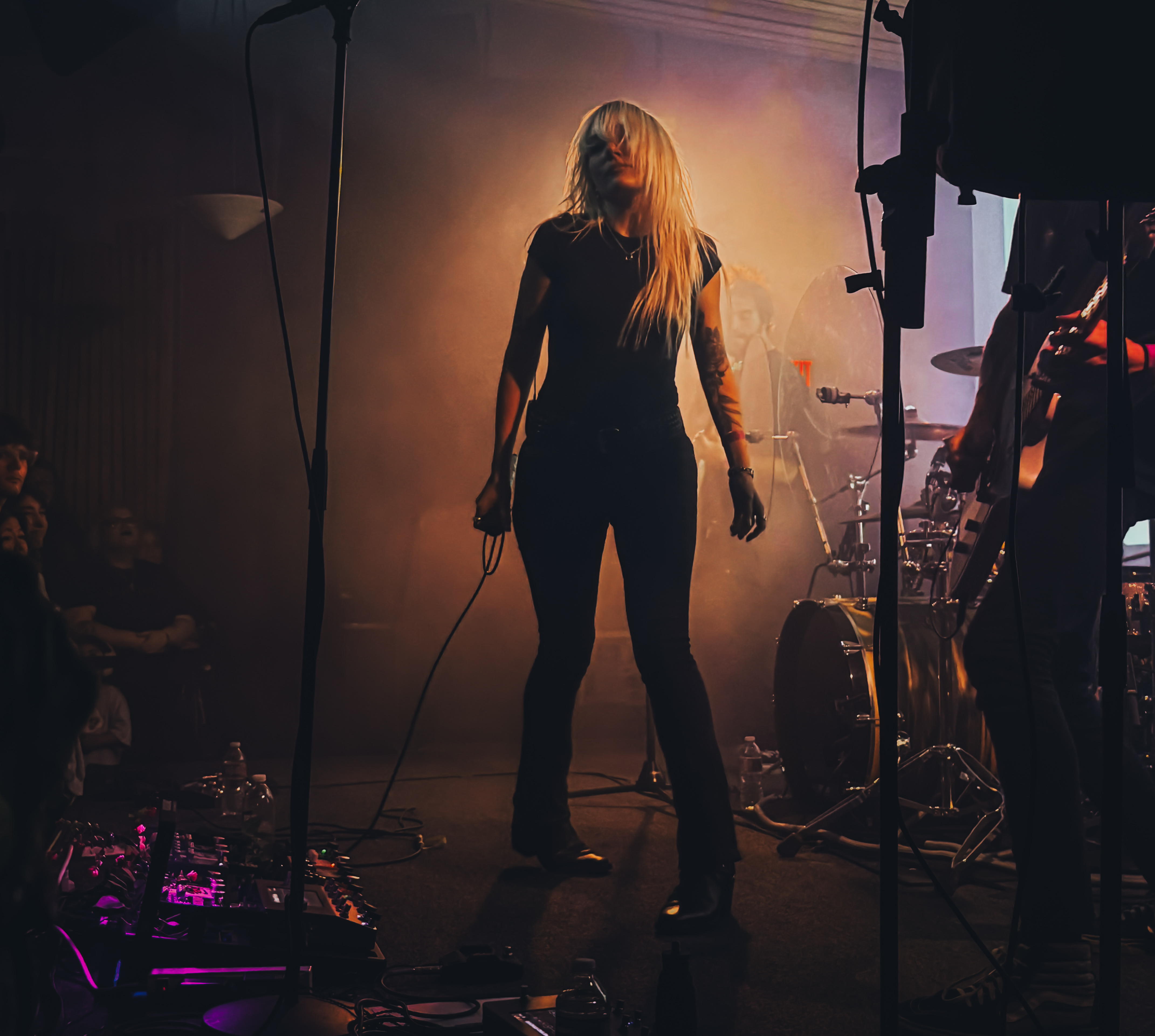 Backlit singer on stage
